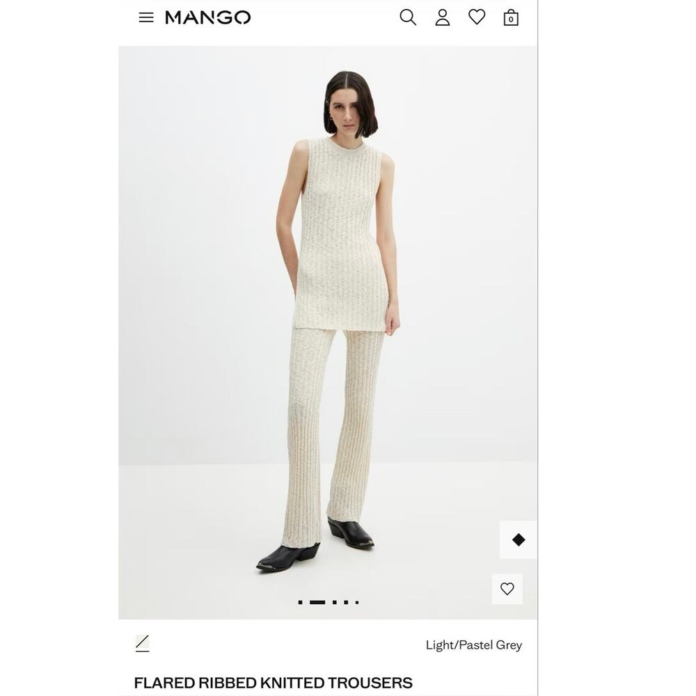Mango Flared Ribbed Knitted Trousers Light Pastel Grey Pull On Pants Medium NWT
